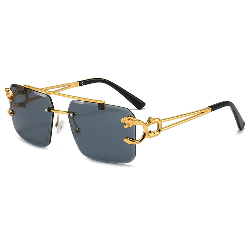 New Stylish Rimless Panther face Luxurious Gold Black UV-400 Unisex Fashion Sunglasses (Copy)